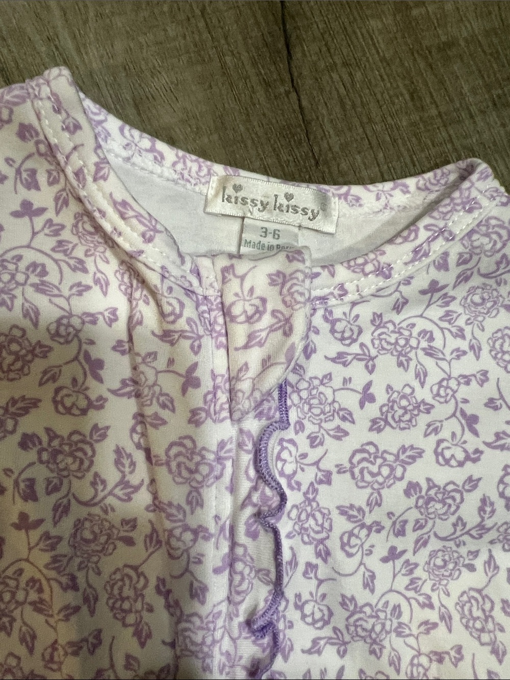 Kissy kissy Blooming Vines Purple Pima Cotton footed zipper sleeper size 3-6M - Picture 3 of 4